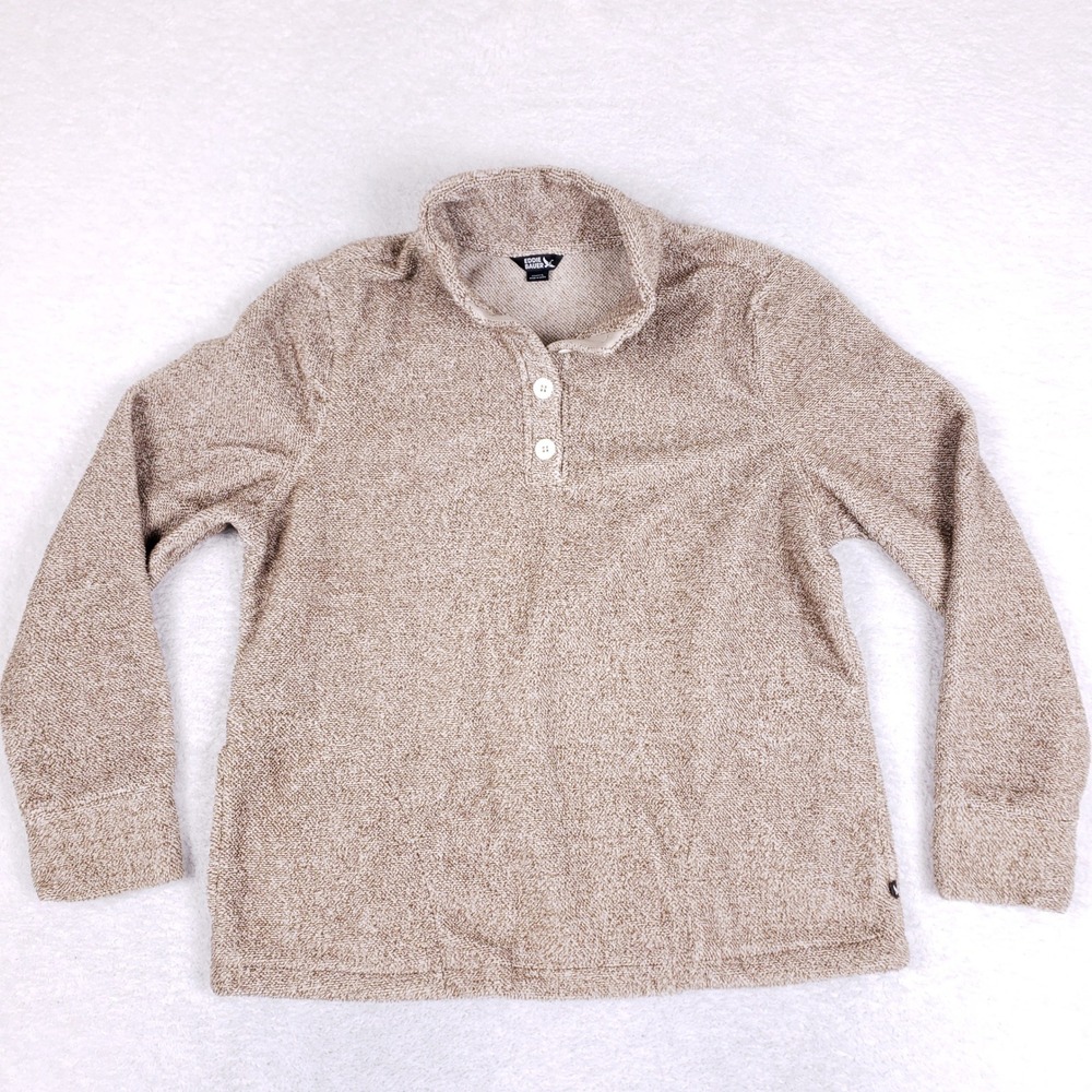 Eddie Bauer Fleece Pullover Sweater Womens Large Mock Neck Heathered Tan Cozy - Picture 1 of 8